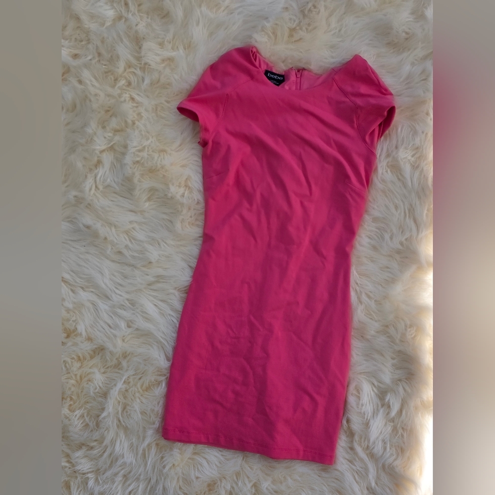 Bebe Pink Bodycon Dress Small Petite Mini Soft Short Sleeve